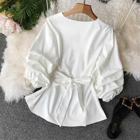 【White即納】バックリボン カシュクールブラウス 5色展開