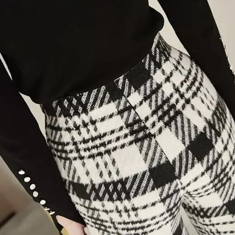 モノトーンチェック ハイウエストパンツ