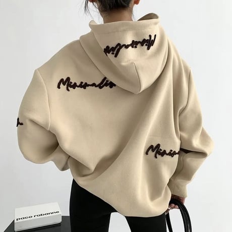 【Beigh Lサイズ即納】レターワッフルステッチ オーバーフーディ 2色展開