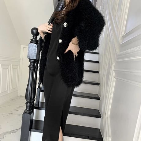 パールボタン モヘアボリュームカーディガン 3色展開