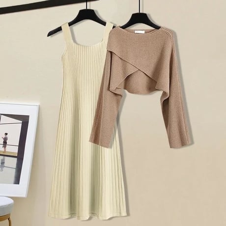 バストクロスニット ワンピースセット 4色展開
