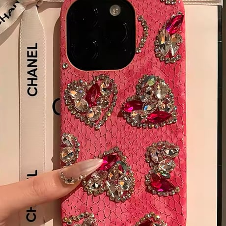 ビジューハートピンクパイソンiPhoneケース