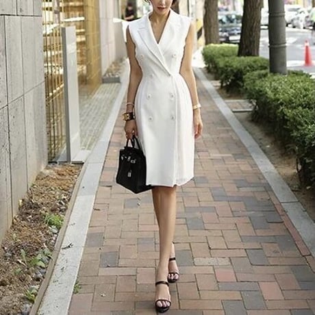 プリーツ ノースリーブスリムワンピース 2色展開