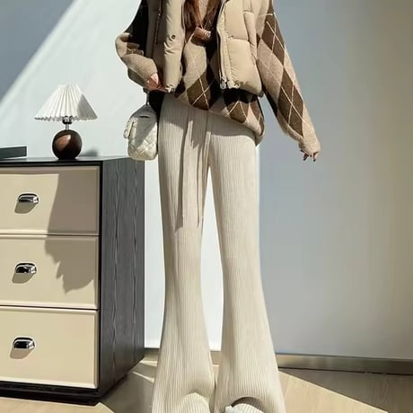 ヘムレースリブニットパンツ 3色展開