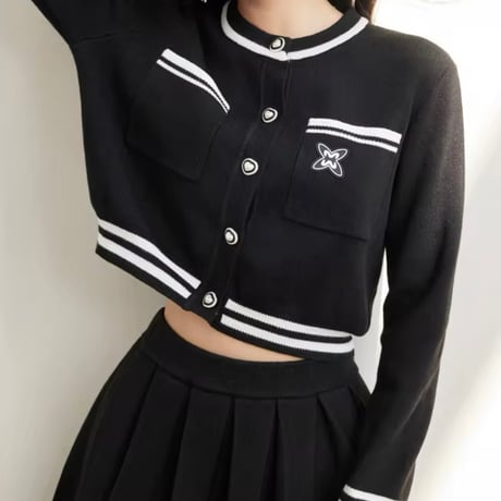 ラインニットカーディガン スカートセット 2色展開