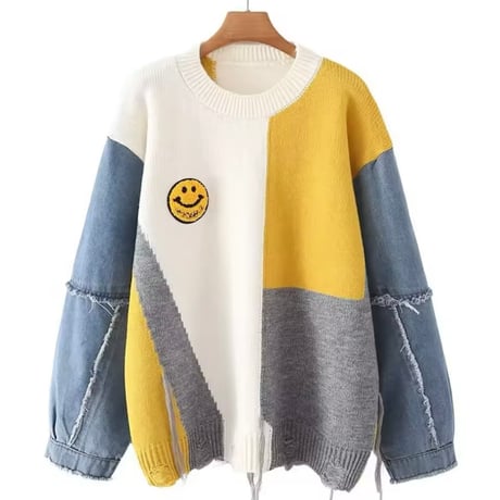 スマイリーパッチワークニット 2色展開