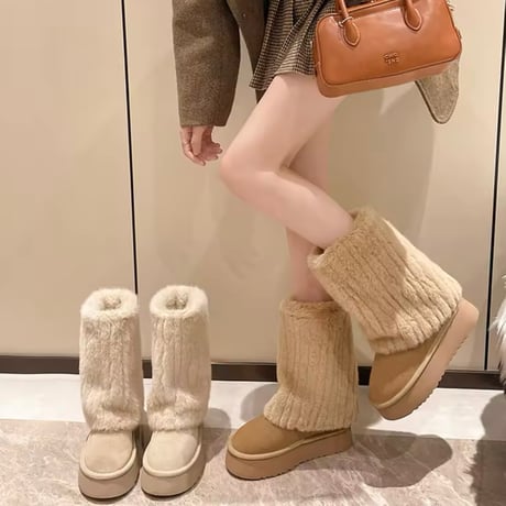 フェイクフォックスファーブーツ 2色展開