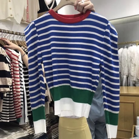 カラーストライプ ショートニット 3色展開