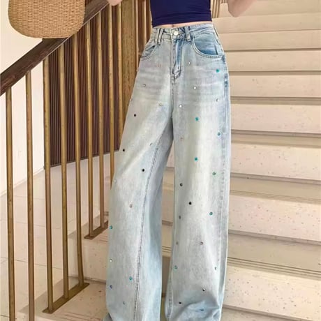 カラフルストーンハイウエストデニム