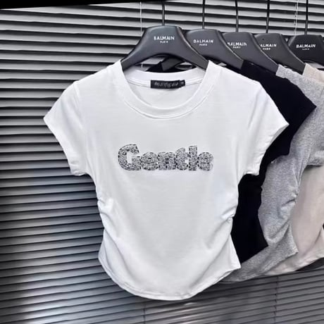 サイドギャザービジューGentle Tシャツ 3色展開