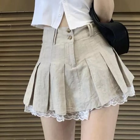 レースヘム プリーツミニスカート