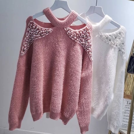 パールビジュー カットモヘアニット 2色展開