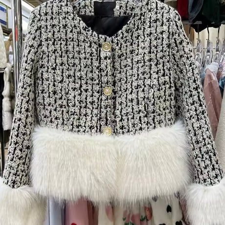ボリュームファー ツイードショートジャケット 2色展開