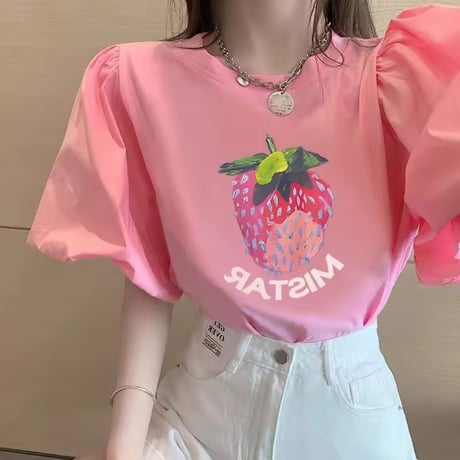 バルーンスリーブストロベリーTシャツ 2色展開
