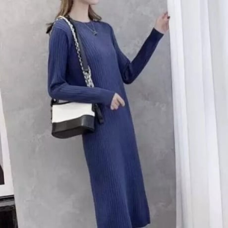 リブニット ロングワンピース 5色展開
