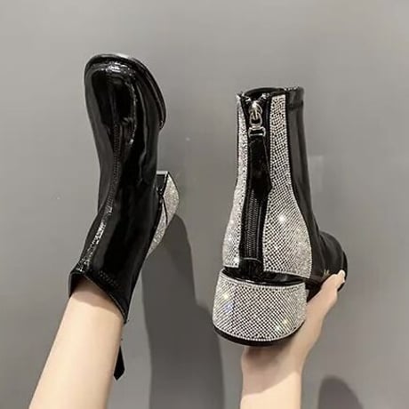 バックラインストーン ショートブーツ 2色展開