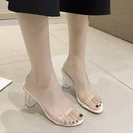 【Brown23.5cm即納】ダブルクリアバンド サンダル 2色展開