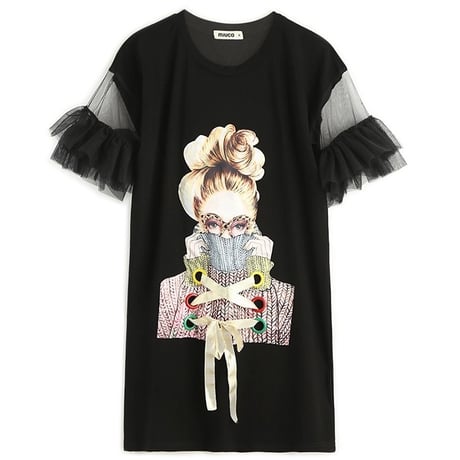 ガールズプリント スリーブフレアTシャツ 2色展開