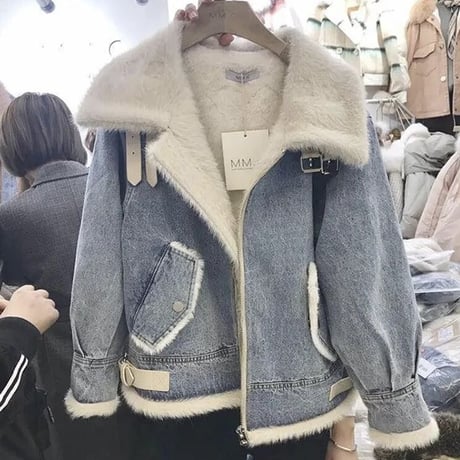 ファーカラー ベルトモチーフデニムジャケット 2色展開