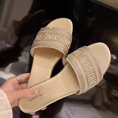 ラインストーンフラットサンダル 3色展開