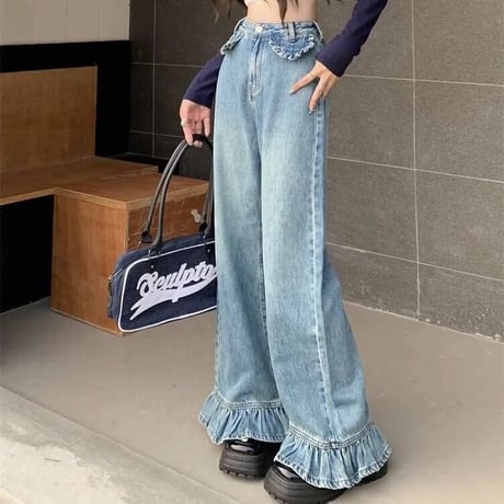 フリルフレア デニムパンツ