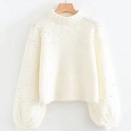 ドロップスリーブ パールハイネックニット 4色展開