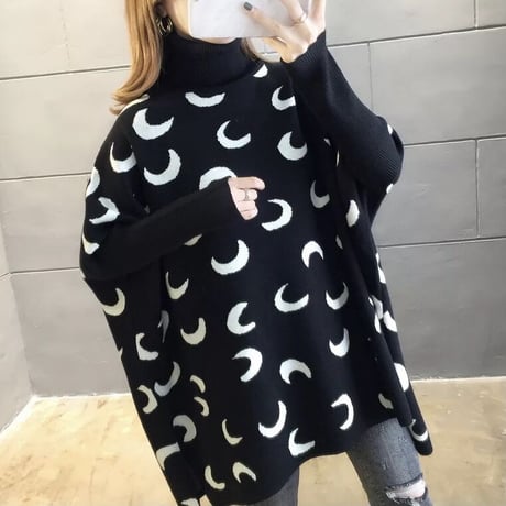 ムーンデザイン ハイネックニットポンチョ 3色展開