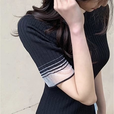 シースルーボーダー サマーリブワンピース 2色展開