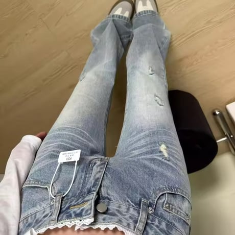 ポイントレースデニムパンツ