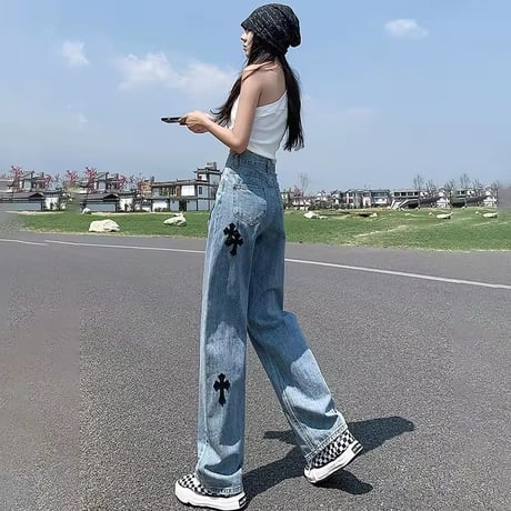 クロス ハイウエストデニムパンツ