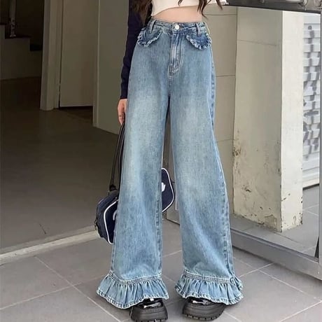 フリルフレア デニムパンツ