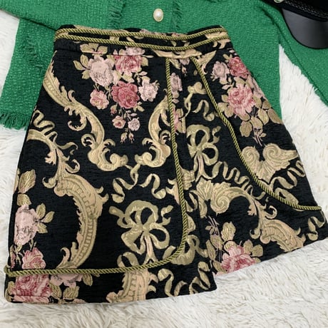 ジャガード レトロハイウエストスカート