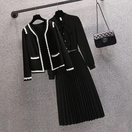 【単品販売あり】ジャケット プリーツブラウスワンピースセット 2色展開