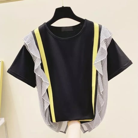 ストライプフリル イエローラインTシャツ