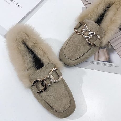 ラビットファー バックルスリッポン 2色展開