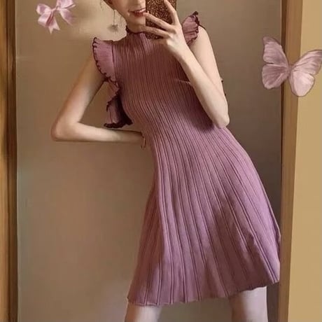 ボリュームフリル ノースリーブワンピース 3色展開