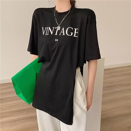 ウエストオープン ロゴオーバーTシャツ 2色展開