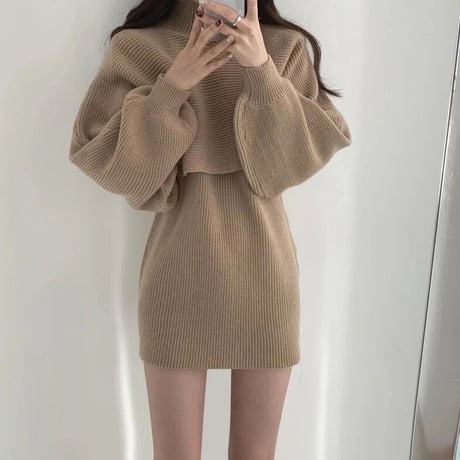 ショートニット ワンピースセット 3色展開