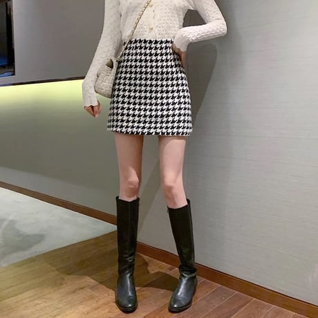 千鳥格子 ハイウエストミニスカート 2色展開