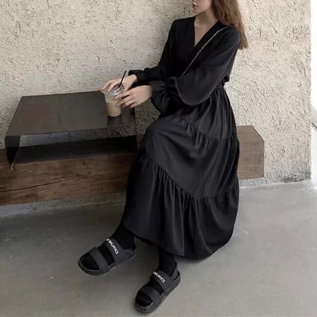 【ロング丈.ショート丈】ブラックブラウス ワンピース
