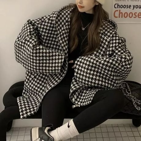 オーバーフーディ 千鳥格子ジッパージャケット