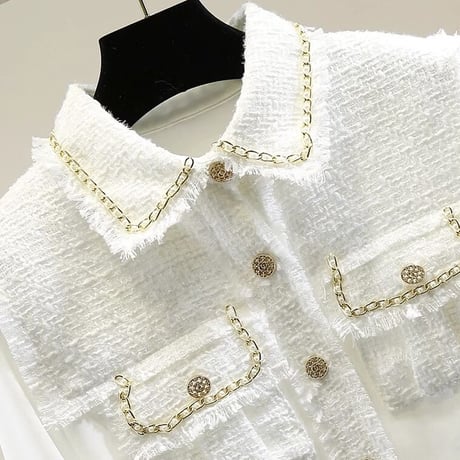 ツイード  シフォンブラウス 2色展開