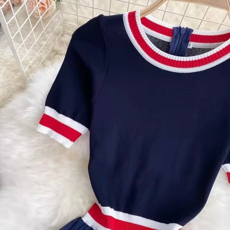 レッドラインニットシフォンワンピース 2色展開