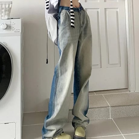 ブルーグラデーション ハイウエストデニムパンツ
