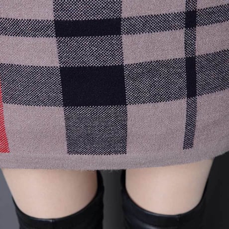 チェック切り替えニットワンピース 3色展開