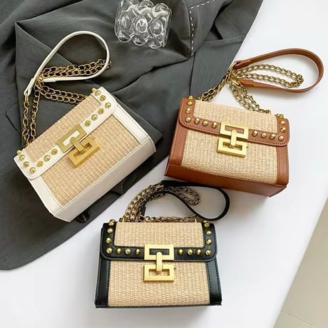 スタッズストローチェーンバッグ 3色展開