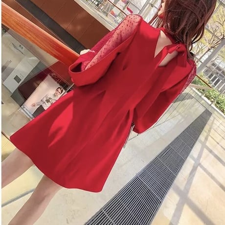 シフォンスリーブ ドットレースワンピース 2色展開