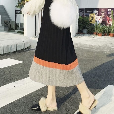 カラーライン プリーツニットスカート 3色展開