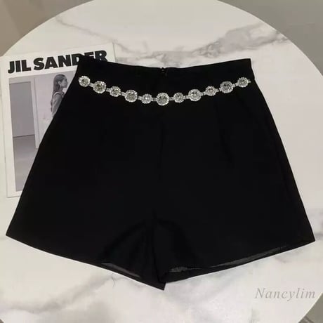 【Sサイズ即納】ビジューライン ハイウエストショートパンツ