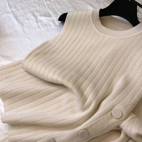 リブニットノースリーブパンツ セットアップ 4色展開